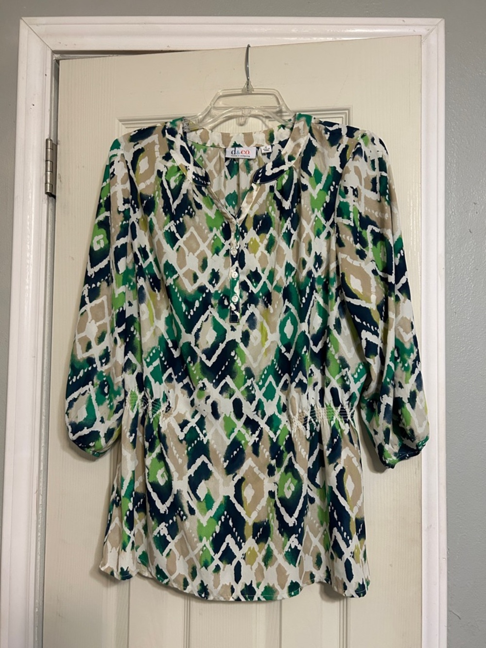 XMAS🎄in July 3/$10 D & C blue green tunic Denim & Co